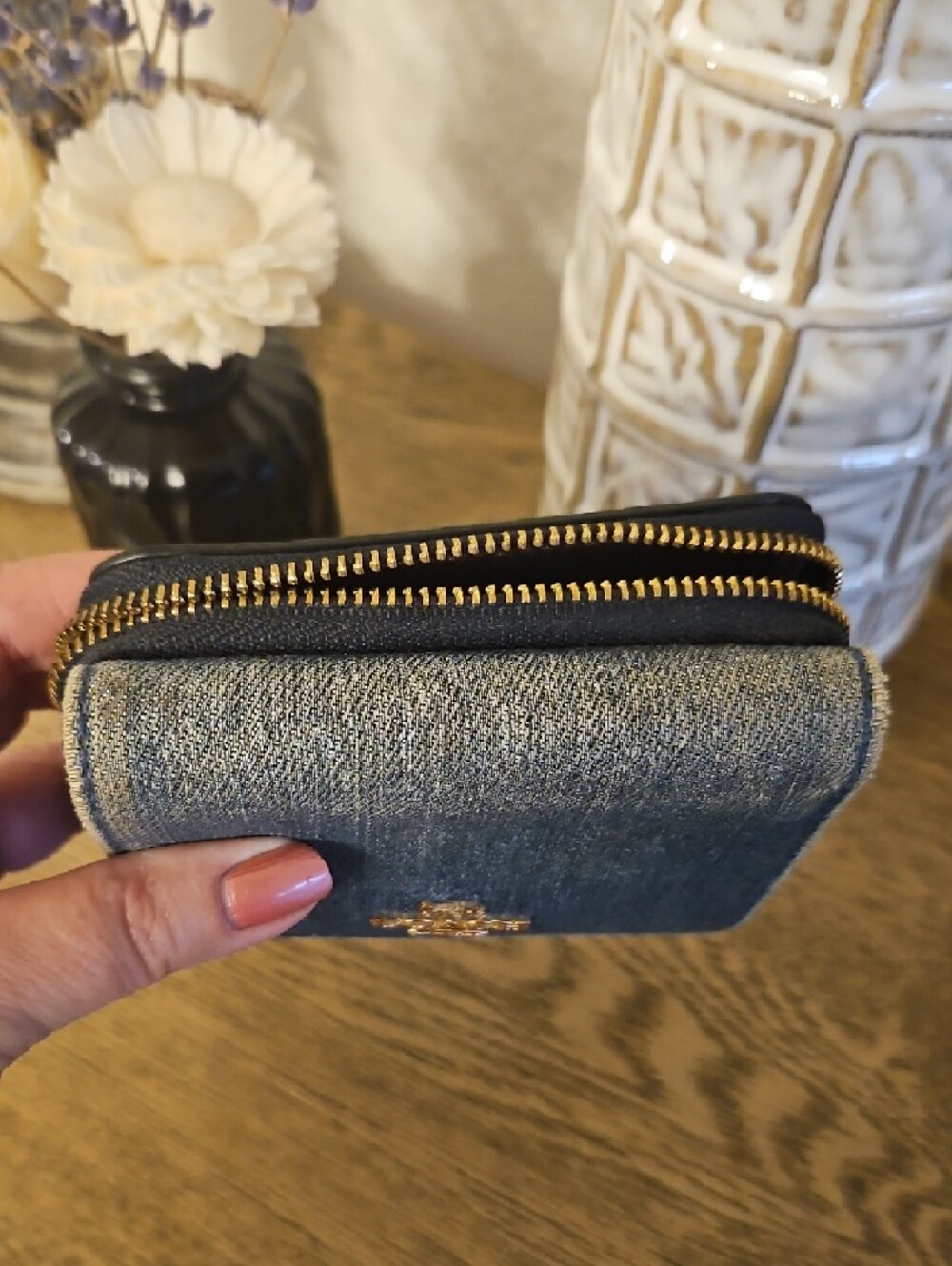 Coach Blue Denim Wallet with Gold Logo Accent - Picture 6 of 7